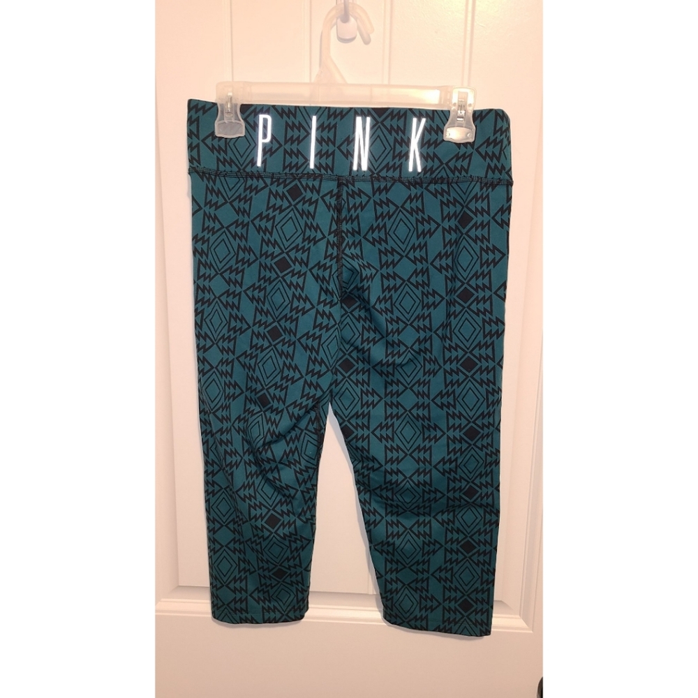 Victoria's Secret PINK yoga capri leggings medium axtec tribal teal green black